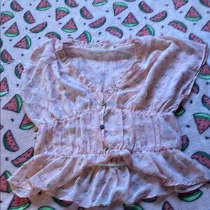 Liberty Love Pink Puff Sleeve Ruffled Peplum Blouse